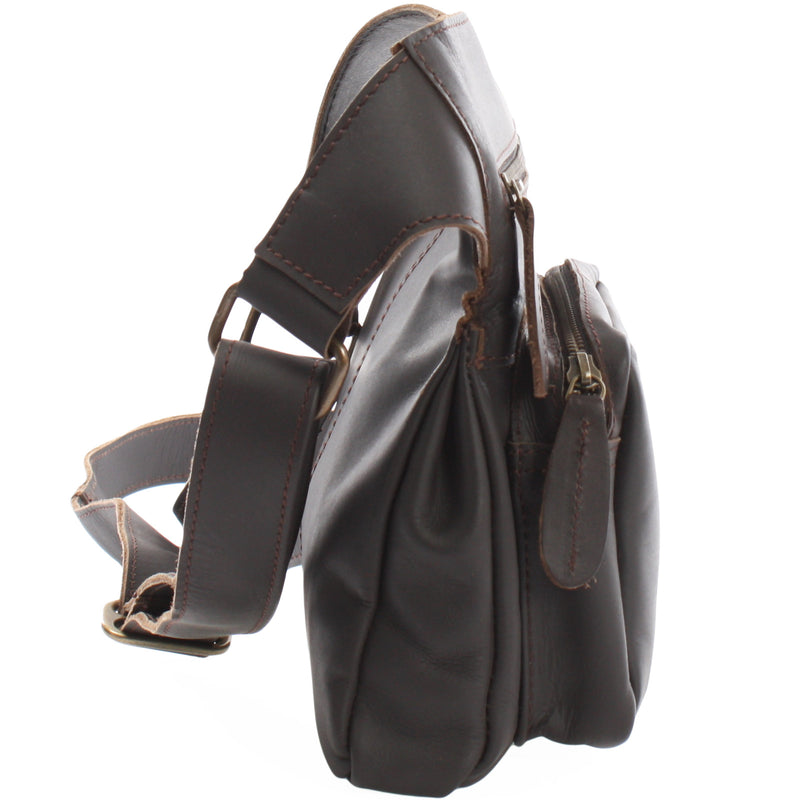 Leconi Umhängetasche Schultertasche Crossbag Damen Herren Leder dunkelbraun LE3015 Hotsell