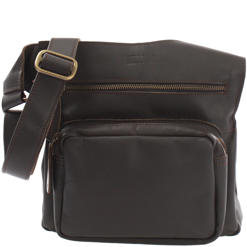 Leconi Umhängetasche Schultertasche Crossbag Damen Herren Leder dunkelbraun LE3015 Hotsell