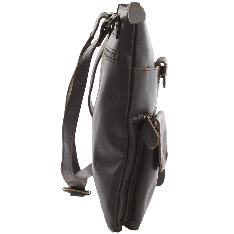 Leconi Umhängetasche Schultertasche Damen Herren Used Look Leder dunkelbraun LE3011 im Angebot