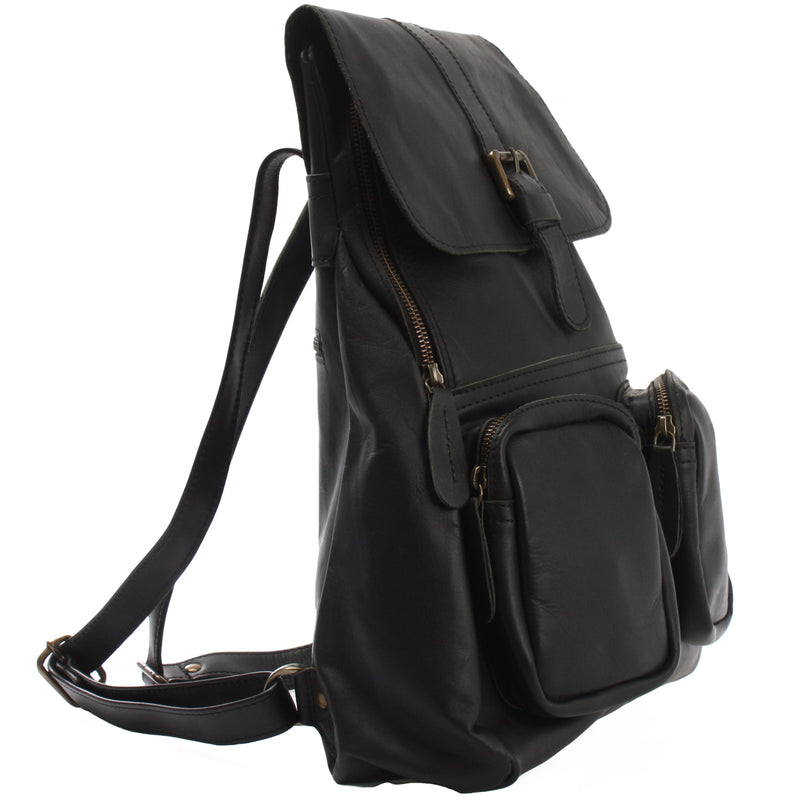 Leconi Rucksack Freizeitrucksack vintage Lederrucksack Damen Herren Leder schwarz LE1008 Schlussverkauf