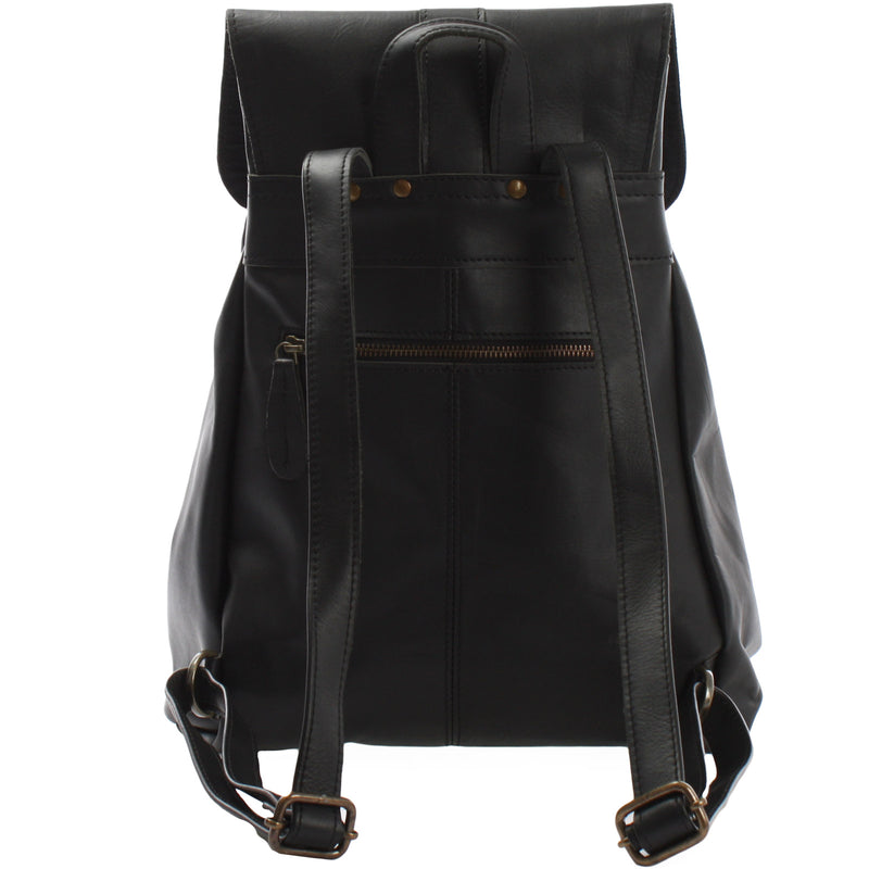 Leconi Rucksack Freizeitrucksack vintage Lederrucksack Damen Herren Leder schwarz LE1008 Schlussverkauf