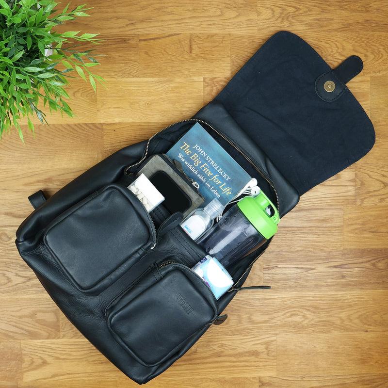 Leconi Rucksack Freizeitrucksack vintage Lederrucksack Damen Herren Leder schwarz LE1008 Schlussverkauf