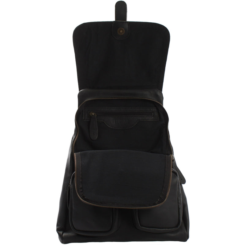 Leconi Rucksack Freizeitrucksack vintage Lederrucksack Damen Herren Leder schwarz LE1008 Schlussverkauf
