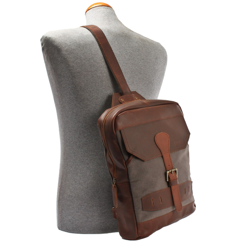 Leconi Freizeitrucksack Crossbag Rucksack Damen Herren Leder Canvas grau LE1012 Günstiger Verkauf