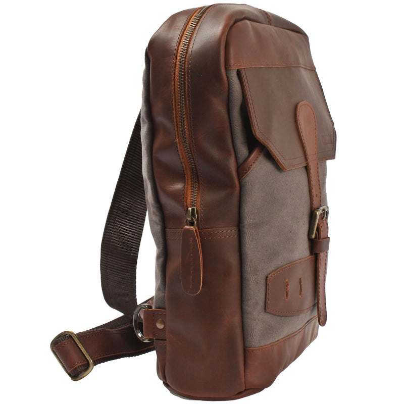 Leconi Freizeitrucksack Crossbag Rucksack Damen Herren Leder Canvas grau LE1012 Günstiger Verkauf