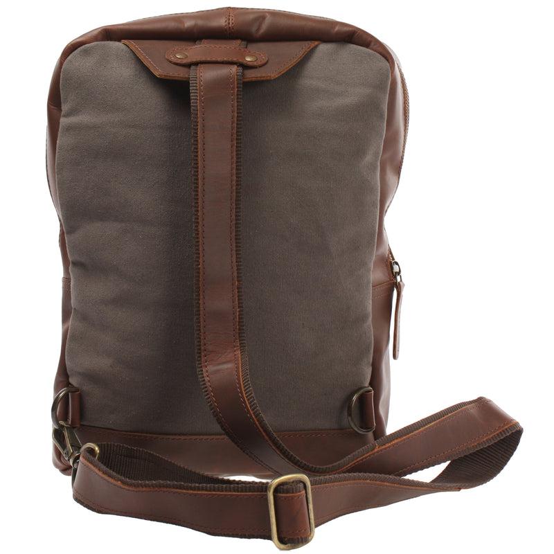 Leconi Freizeitrucksack Crossbag Rucksack Damen Herren Leder Canvas grau LE1012 Günstiger Verkauf