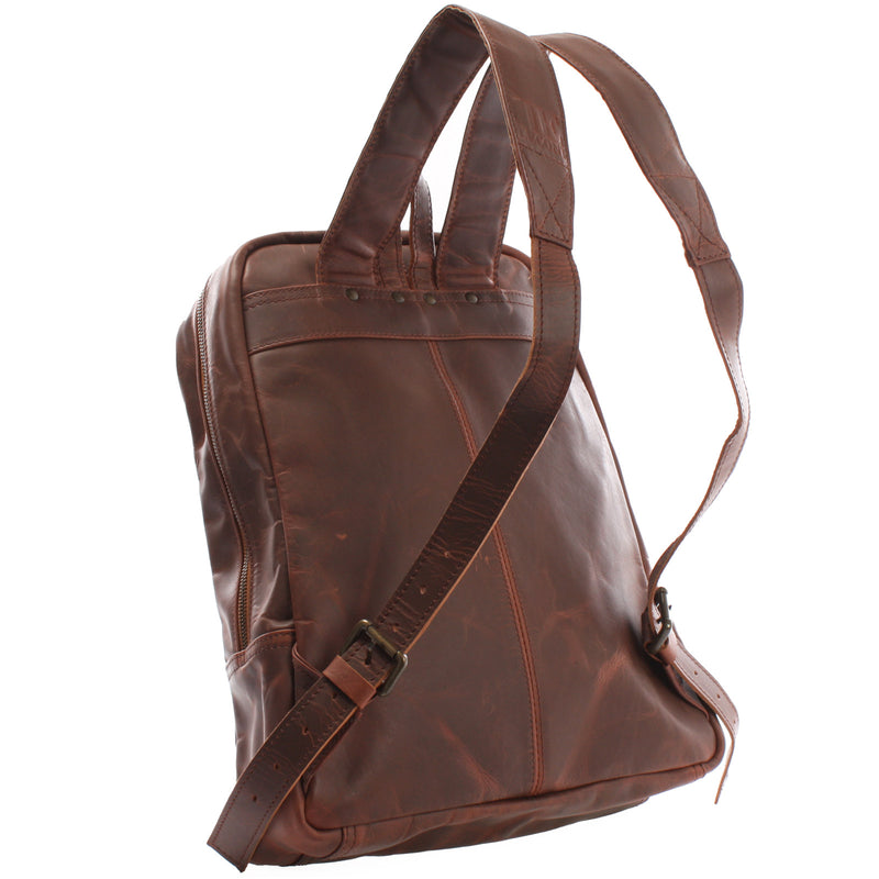 Leconi Rucksack Lederrucksack Freizeitrucksack Damen Herren Leder braun LE1016 Fabrikverkauf
