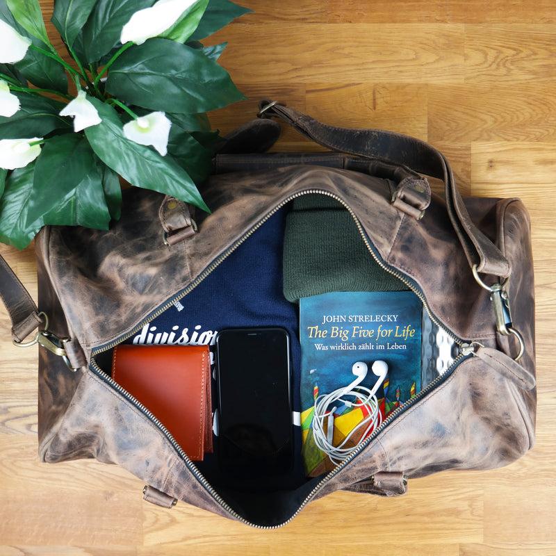 Leconi Weekender Reisetasche Sporttasche vintage Leder schlamm LE2004 Blitzverkäufe
