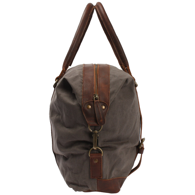 Leconi kleiner Weekender Shopper Damen Herren Leder Canvas grau LE2006 Kostenloser Versand