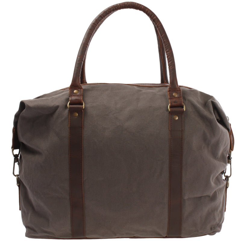 Leconi kleiner Weekender Shopper Damen Herren Leder Canvas grau LE2006 Kostenloser Versand