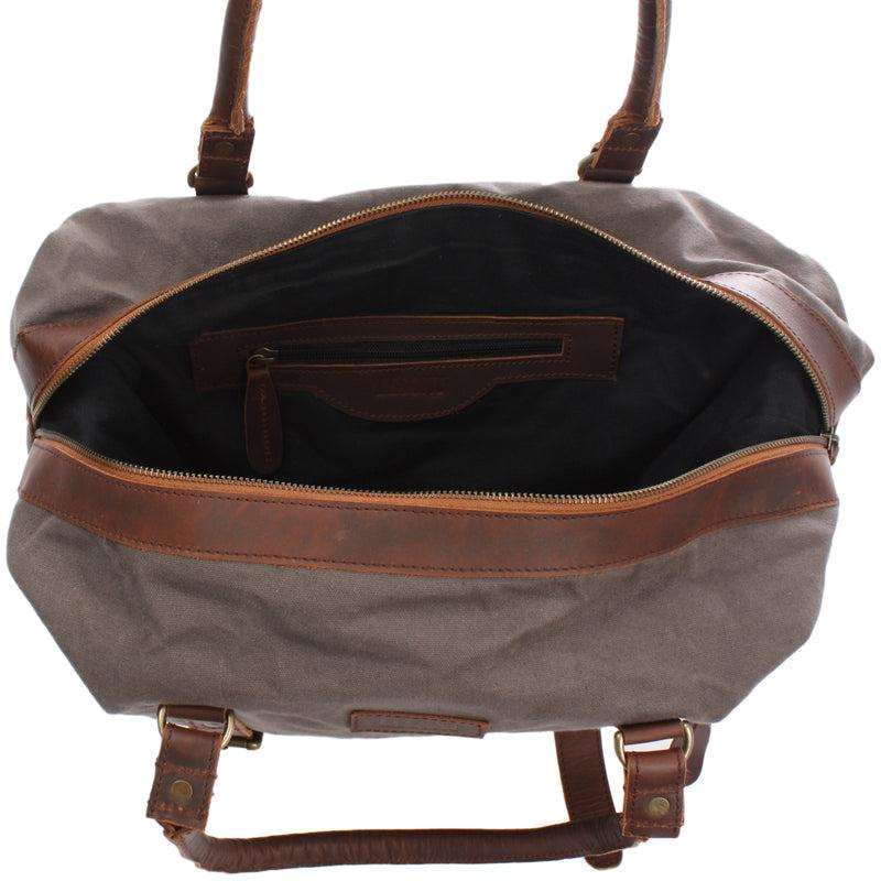 Leconi kleiner Weekender Shopper Damen Herren Leder Canvas grau LE2006 Kostenloser Versand
