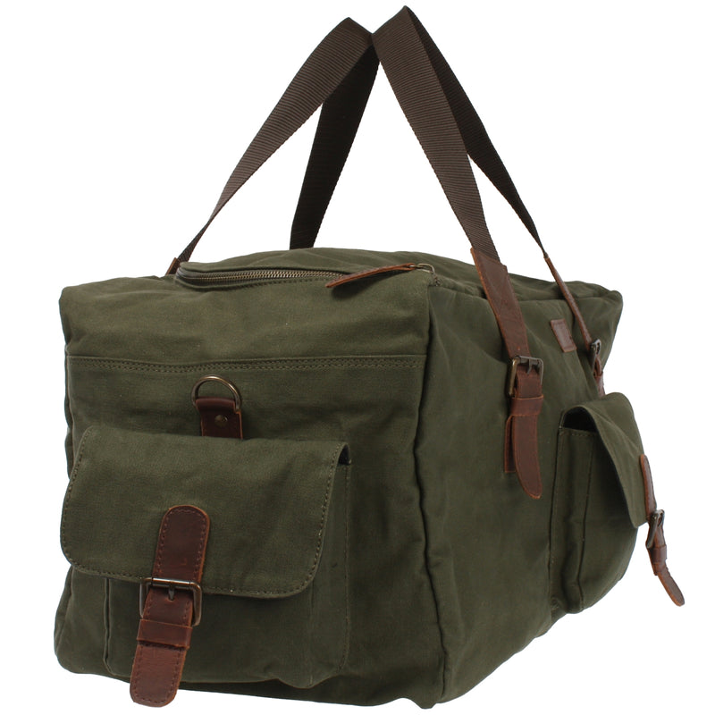 Leconi großer Weekender Reisetasche Sporttasche Damen Herren Leder Canvas grün LE2019 Fabrik Onlineshop