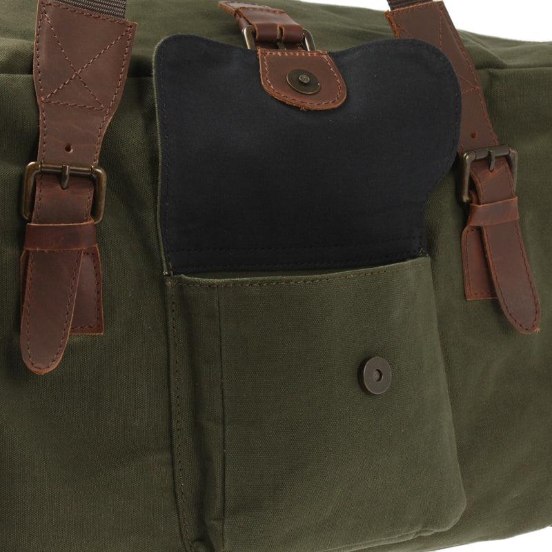 Leconi großer Weekender Reisetasche Sporttasche Damen Herren Leder Canvas grün LE2019 Fabrik Onlineshop