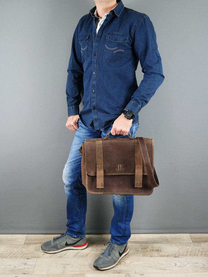 Leconi Aktentasche Lehrertasche Businesstasche Damen Herren Leder braun LE3043 Fabrikpreis