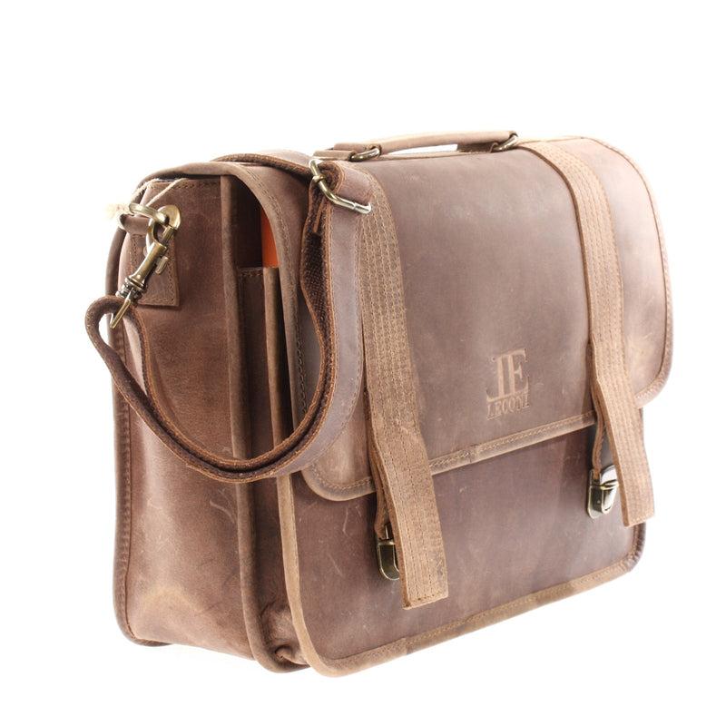 Leconi Aktentasche Lehrertasche Businesstasche Damen Herren Leder braun LE3043 Fabrikpreis