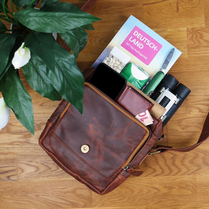 Leconi kleine Umhängetasche Ledertasche Freizeittasche Leder braun LE3042 Rabatt
