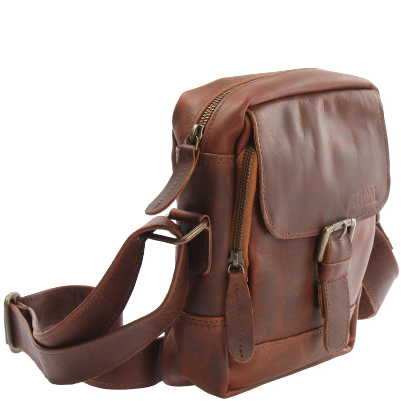 Leconi kleine Umhängetasche Ledertasche Freizeittasche Leder braun LE3042 Rabatt