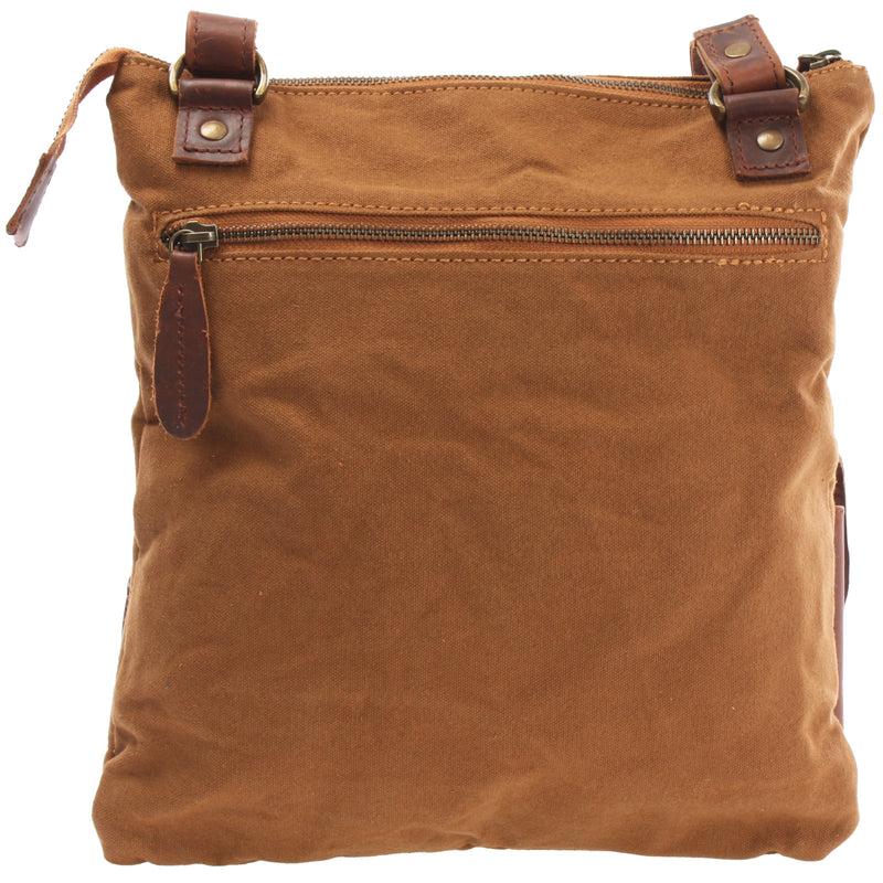 Leconi Umhängetasche Schultertasche Damen Herren Used Look Leder Canvas cognac LE3011 Großer Ausverkauf