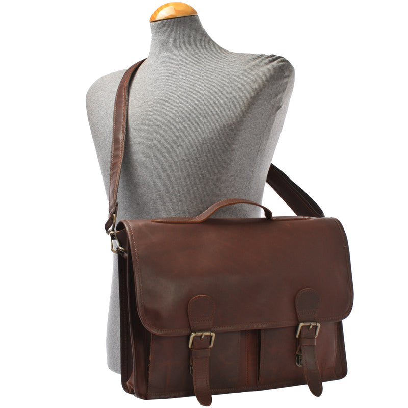 Leconi Aktentasche Businesstasche Messenger Bag Vintage Leder braun LE3009 Flash Sale