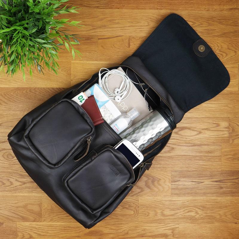 Leconi Rucksack Freizeitrucksack vintage Lederrucksack Damen Herren Leder dunkelbraun LE1008 Online Shopping