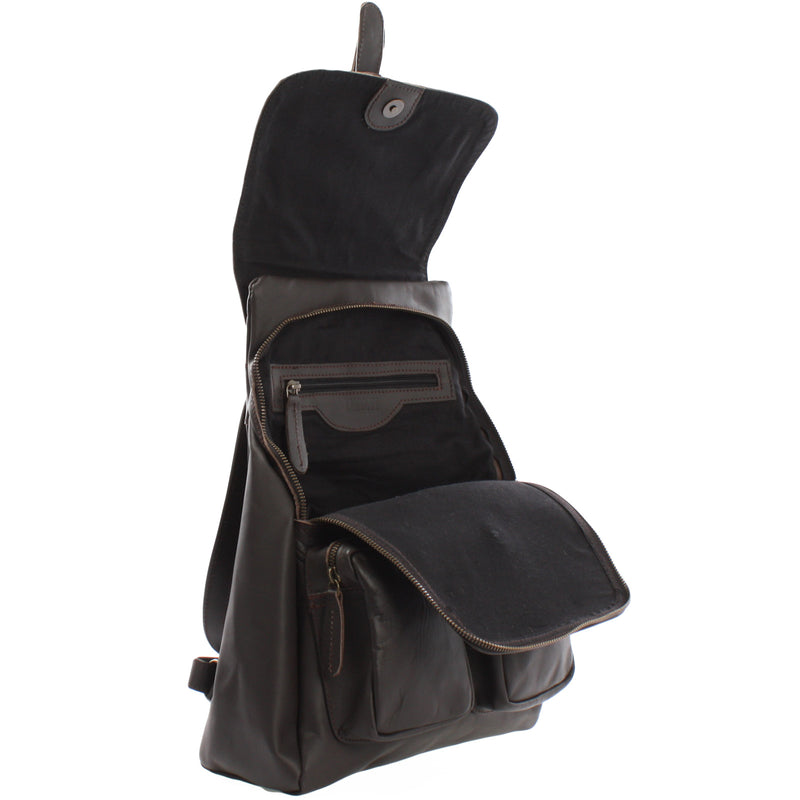Leconi Rucksack Freizeitrucksack vintage Lederrucksack Damen Herren Leder dunkelbraun LE1008 Online Shopping