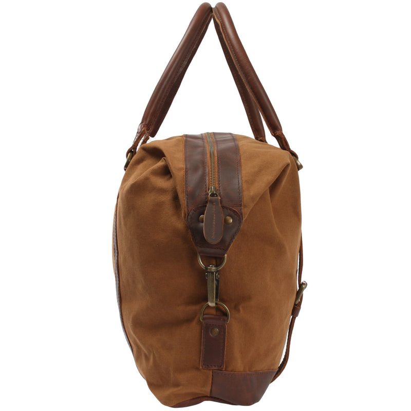 Leconi kleiner Weekender Shopper Damen Herren Leder Canvas cognac LE2006 Preisnachlass