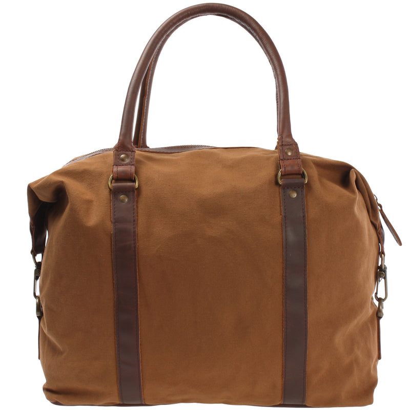 Leconi kleiner Weekender Shopper Damen Herren Leder Canvas cognac LE2006 Preisnachlass