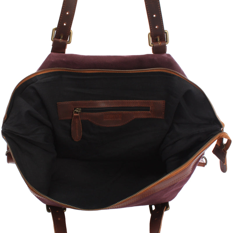 Leconi Weekender Reisetasche Shopper Damen Herren Leder Canvas bordeaux LE2013 Black Friday