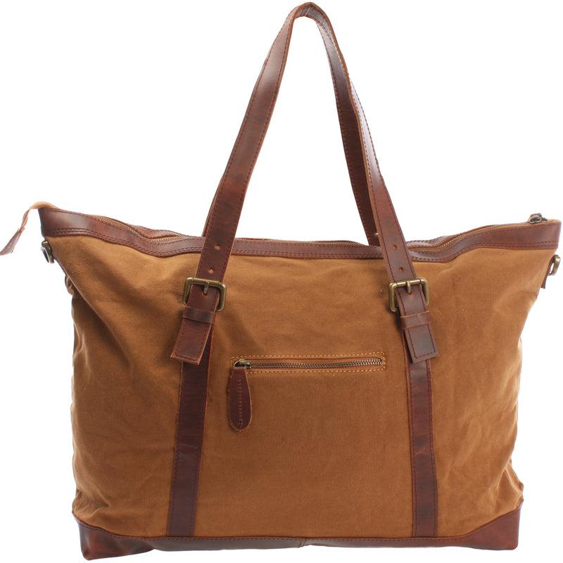 Leconi Weekender Reisetasche Shopper Damen Herren Leder Canvas cognac LE2013 Cyber Monday