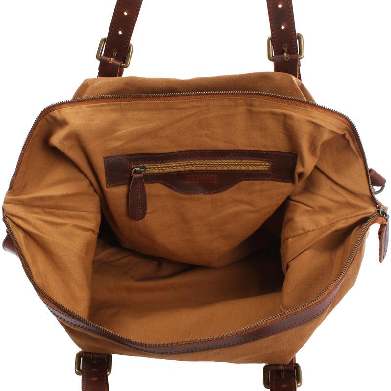 Leconi Weekender Reisetasche Shopper Damen Herren Leder Canvas cognac LE2013 Cyber Monday