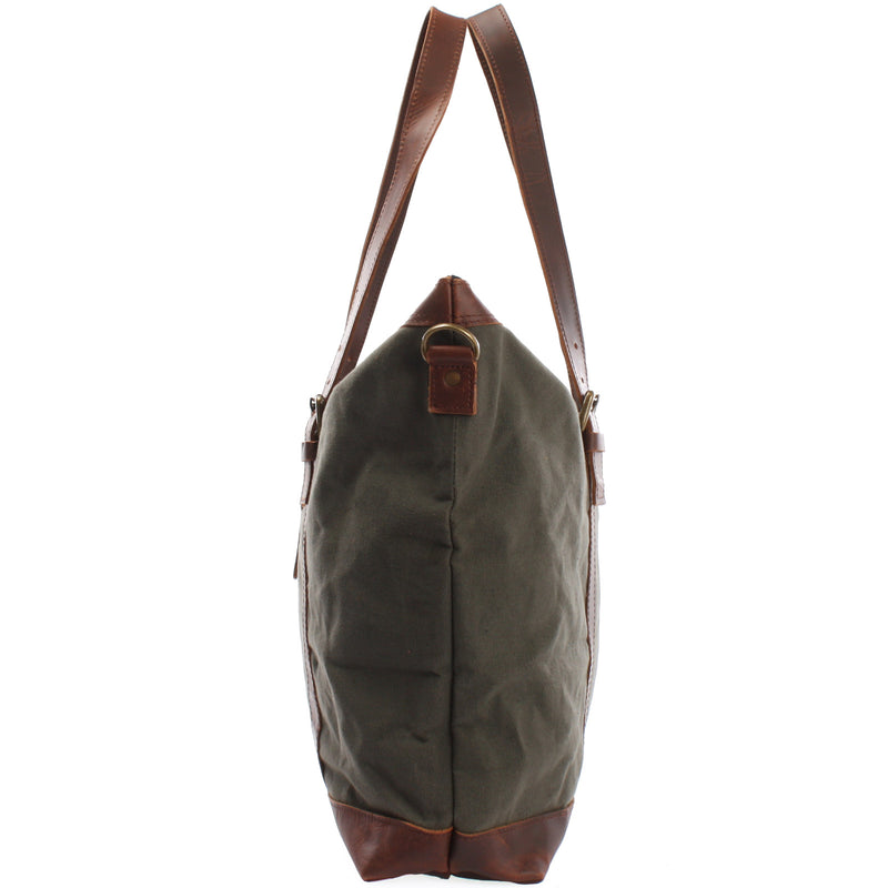 Leconi Weekender Reisetasche Shopper Damen Herren Leder Canvas grün LE2013 Weihnachtsangebot