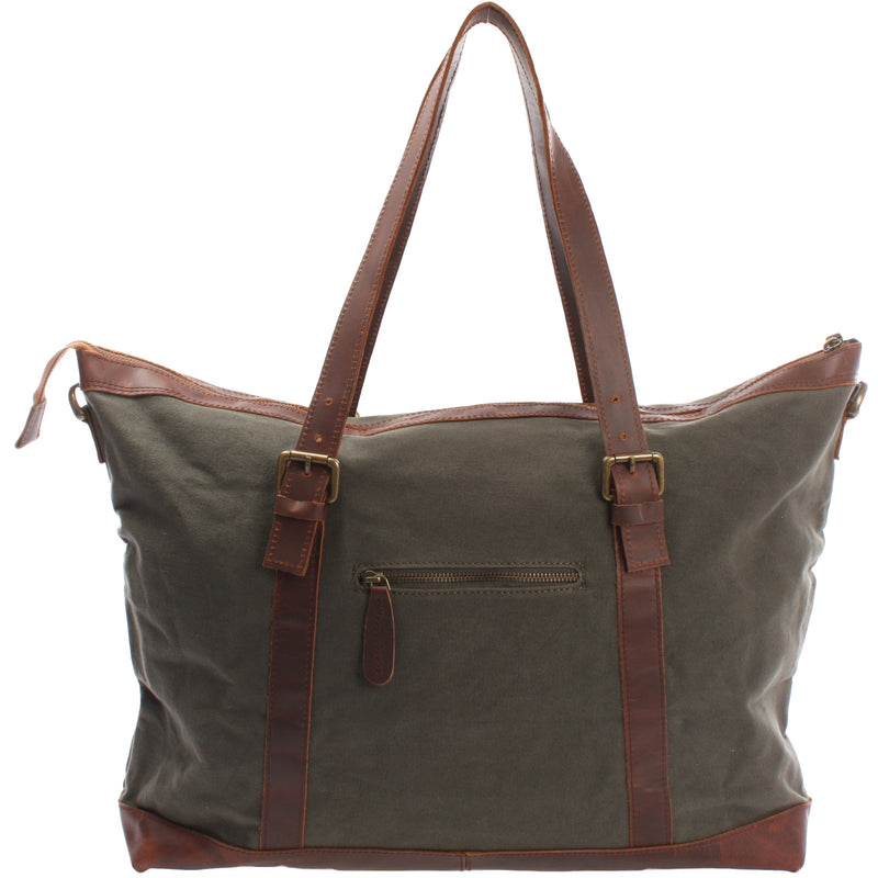 Leconi Weekender Reisetasche Shopper Damen Herren Leder Canvas grün LE2013 Weihnachtsangebot