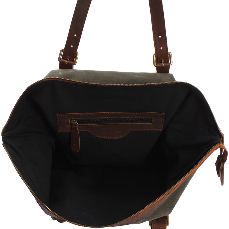 Leconi Weekender Reisetasche Shopper Damen Herren Leder Canvas grün LE2013 Weihnachtsangebot