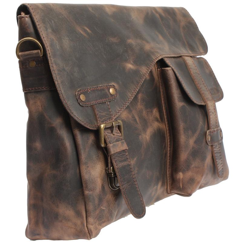 Leconi Messenger Bag Collegetasche DIN A4 Kuriertasche Leder schlamm LE3032 Osterangebot