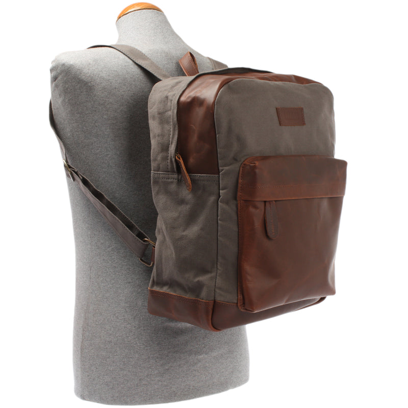 Leconi Lederrucksack Freizeitrucksack Rucksack Leder Canvas grau LE1015 Vatertagsangebot