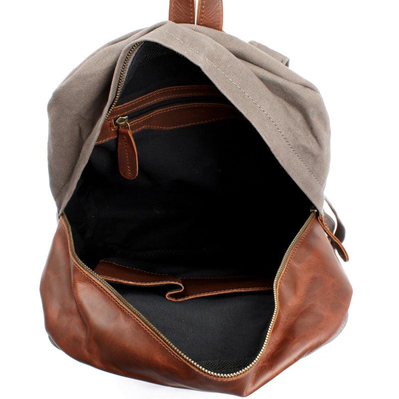 Leconi Lederrucksack Freizeitrucksack Rucksack Leder Canvas grau LE1015 Vatertagsangebot