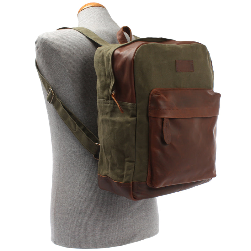 Leconi Freizeitrucksack Lederrucksack Sportrucksack Leder Canvas grün LE1015 Valentinstagsangebot