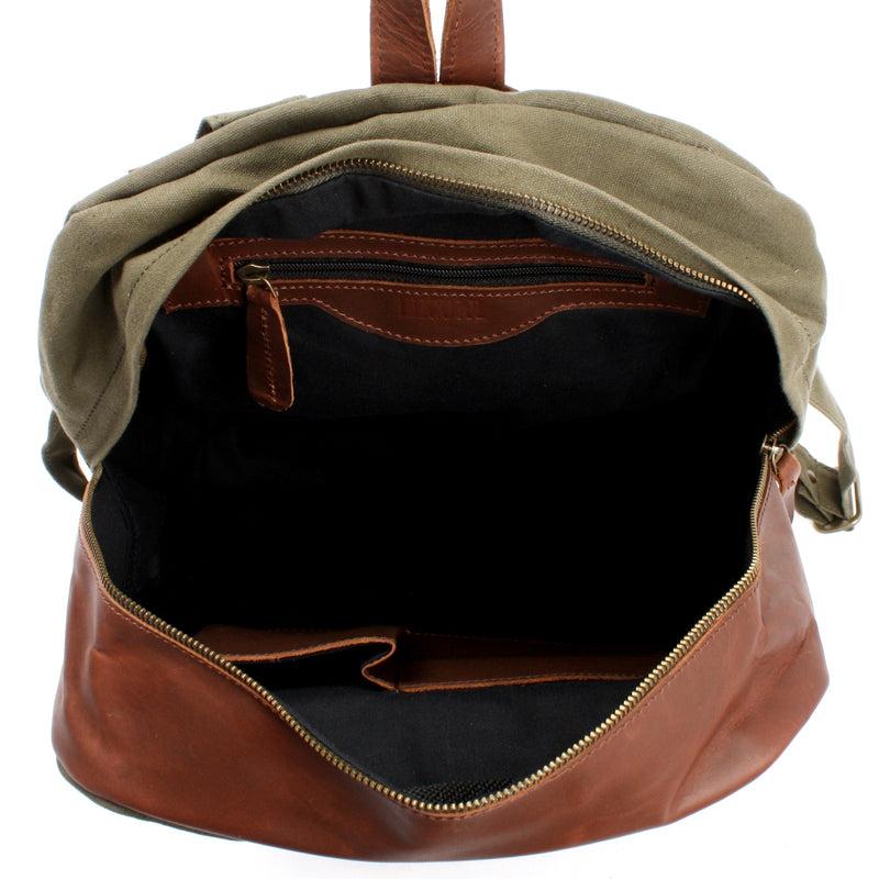 Leconi Freizeitrucksack Lederrucksack Sportrucksack Leder Canvas grün LE1015 Valentinstagsangebot
