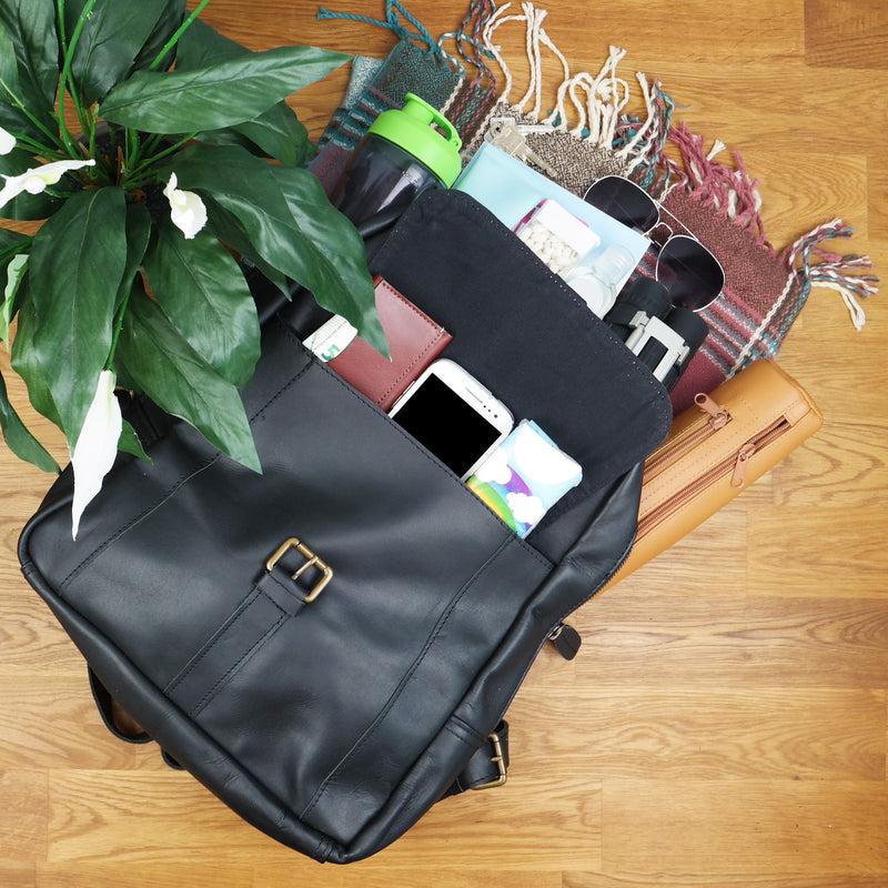 Leconi Rucksack Lederrucksack Freizeitrucksack Damen Herren Leder schwarz LE1016 Jubiläumsangebot