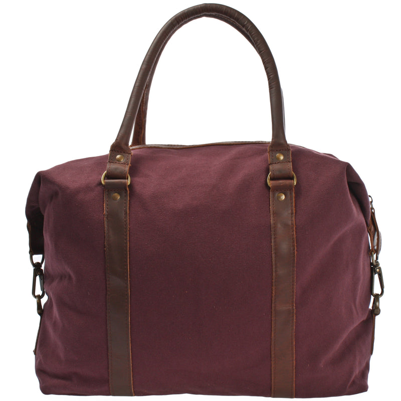 Leconi kleiner Weekender Shopper Damen Herren Leder Canvas bordeaux LE2006 Heißer Verkauf