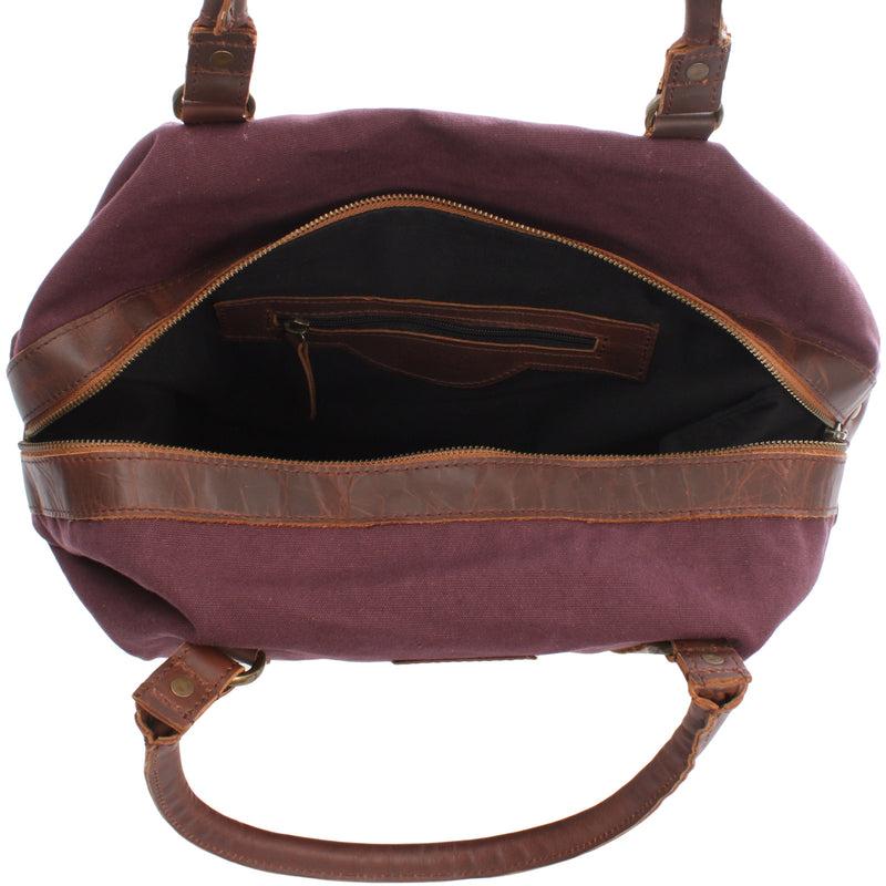 Leconi kleiner Weekender Shopper Damen Herren Leder Canvas bordeaux LE2006 Heißer Verkauf