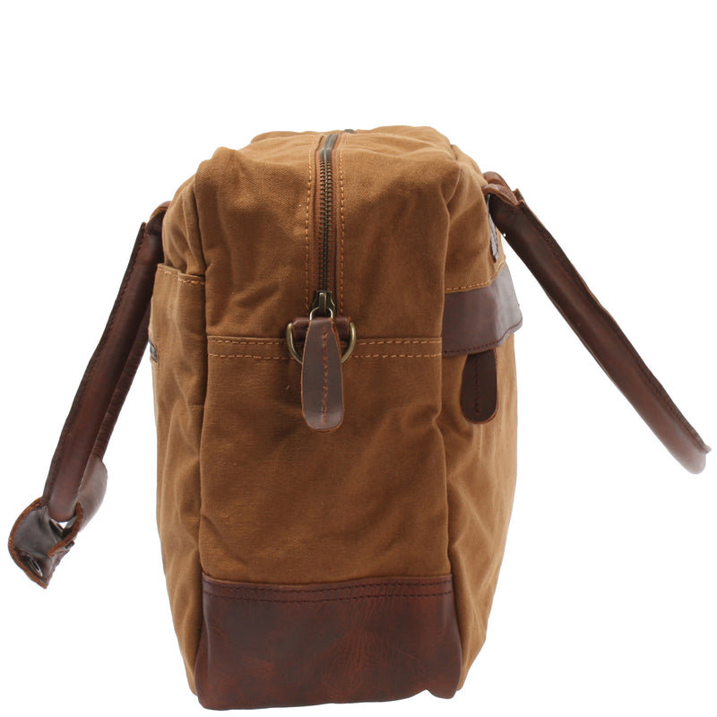 Leconi Handgepäck Arbeitstasche Damen Herren Leder Canvas cognac LE2007 Top Angebot