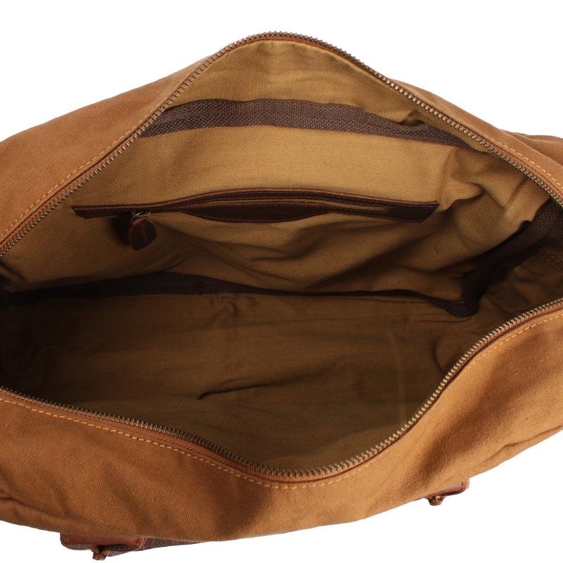 Leconi Handgepäck Arbeitstasche Damen Herren Leder Canvas cognac LE2007 Top Angebot