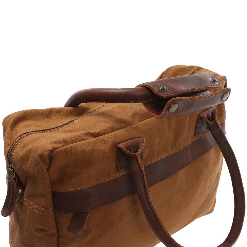 Leconi Handgepäck Arbeitstasche Damen Herren Leder Canvas cognac LE2007 Top Angebot