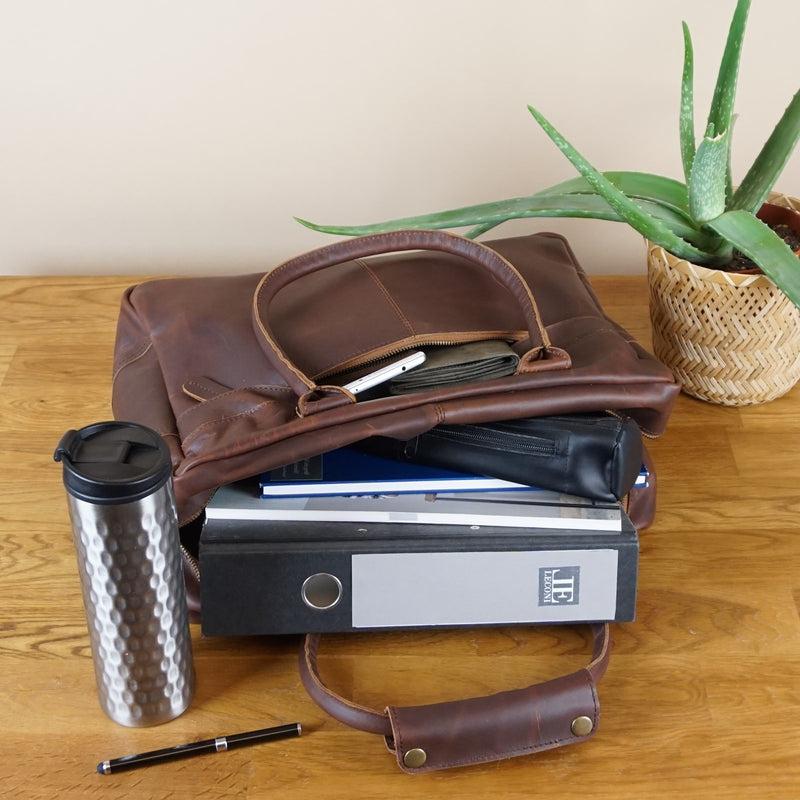 Leconi Handgepäck Arbeitstasche Ledertasche Damen Herren Leder braun LE2007 Neueste Mode
