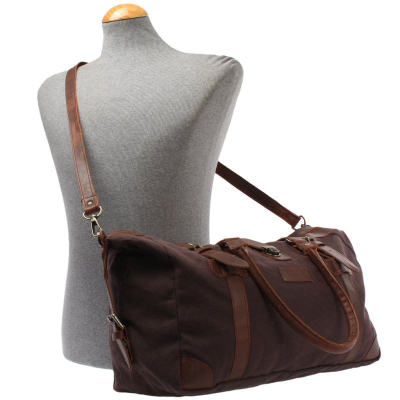Leconi kleiner Weekender Handgepäck Damen Herren Leder Canvas mokka LE2008 Online Outlet