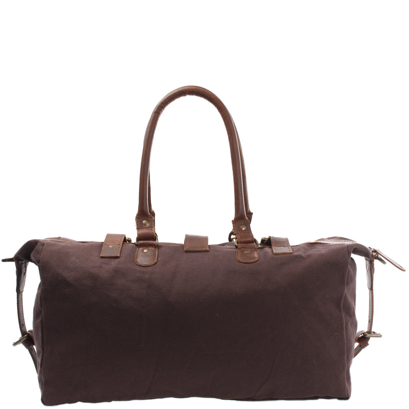 Leconi kleiner Weekender Handgepäck Damen Herren Leder Canvas mokka LE2008 Online Outlet