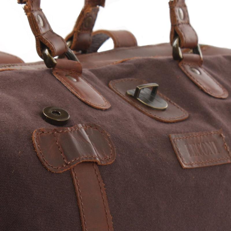 Leconi kleiner Weekender Handgepäck Damen Herren Leder Canvas mokka LE2008 Online Outlet