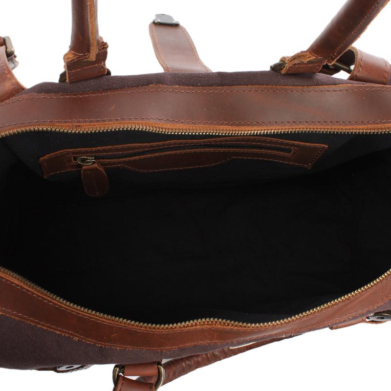 Leconi kleiner Weekender Handgepäck Damen Herren Leder Canvas mokka LE2008 Online Outlet