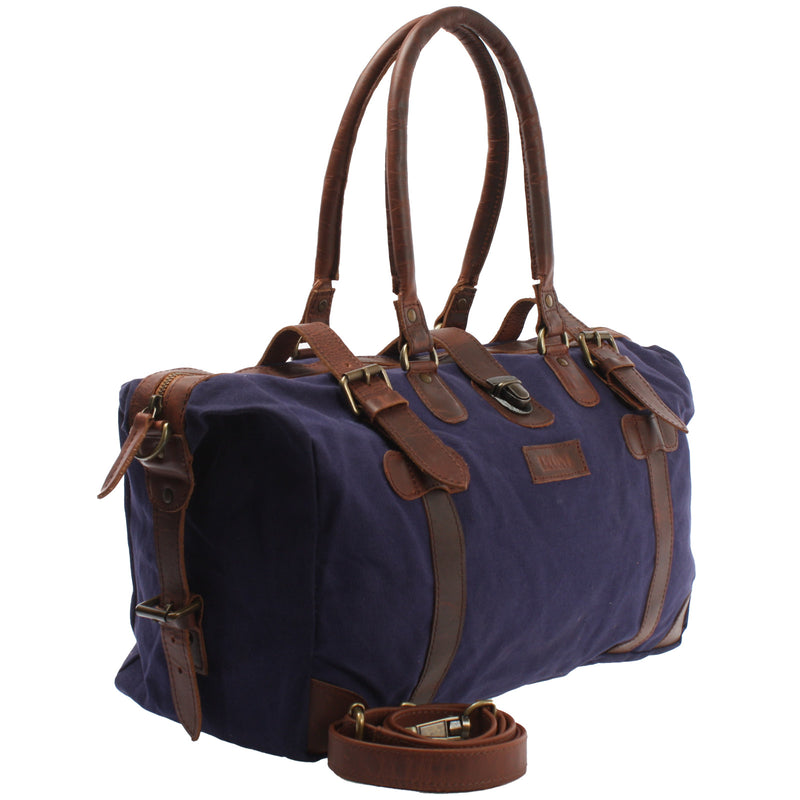 Leconi kleiner Weekender Handgepäck Damen Herren Leder Canvas navy LE2008 Zeitlich begrenztes Angebot